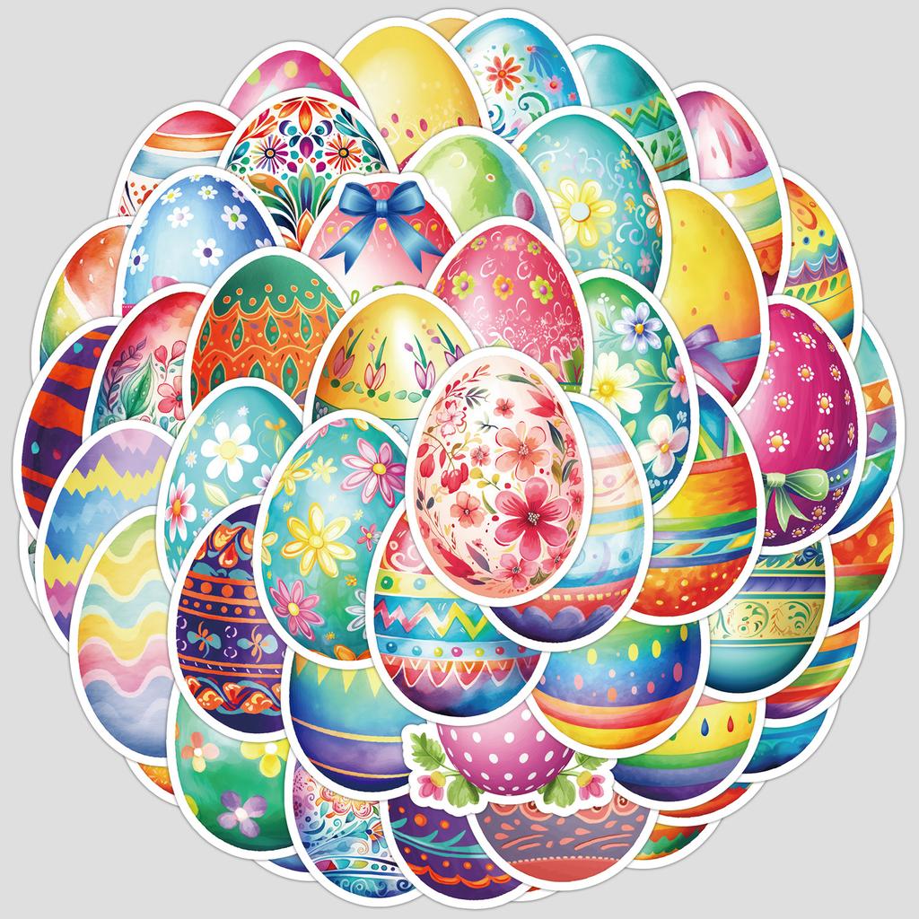 50 наклеек-граффити с пасхальными яйцами для мобильных телефонов и компьютеров, водонепроницаемые декоративные наклейки, креативные пасхальные канцелярские наклейки