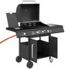 Mobile Gas Grill with Storage, Side Table, Side Burner, Warming Rack, Thermometer, Stainless Steel, Black