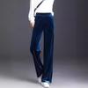 Golden Velvet Wide Legged Pants Spring and Autumn High Waist Hanging Good Casual Pants Blue Loose Straight Women's Pants
