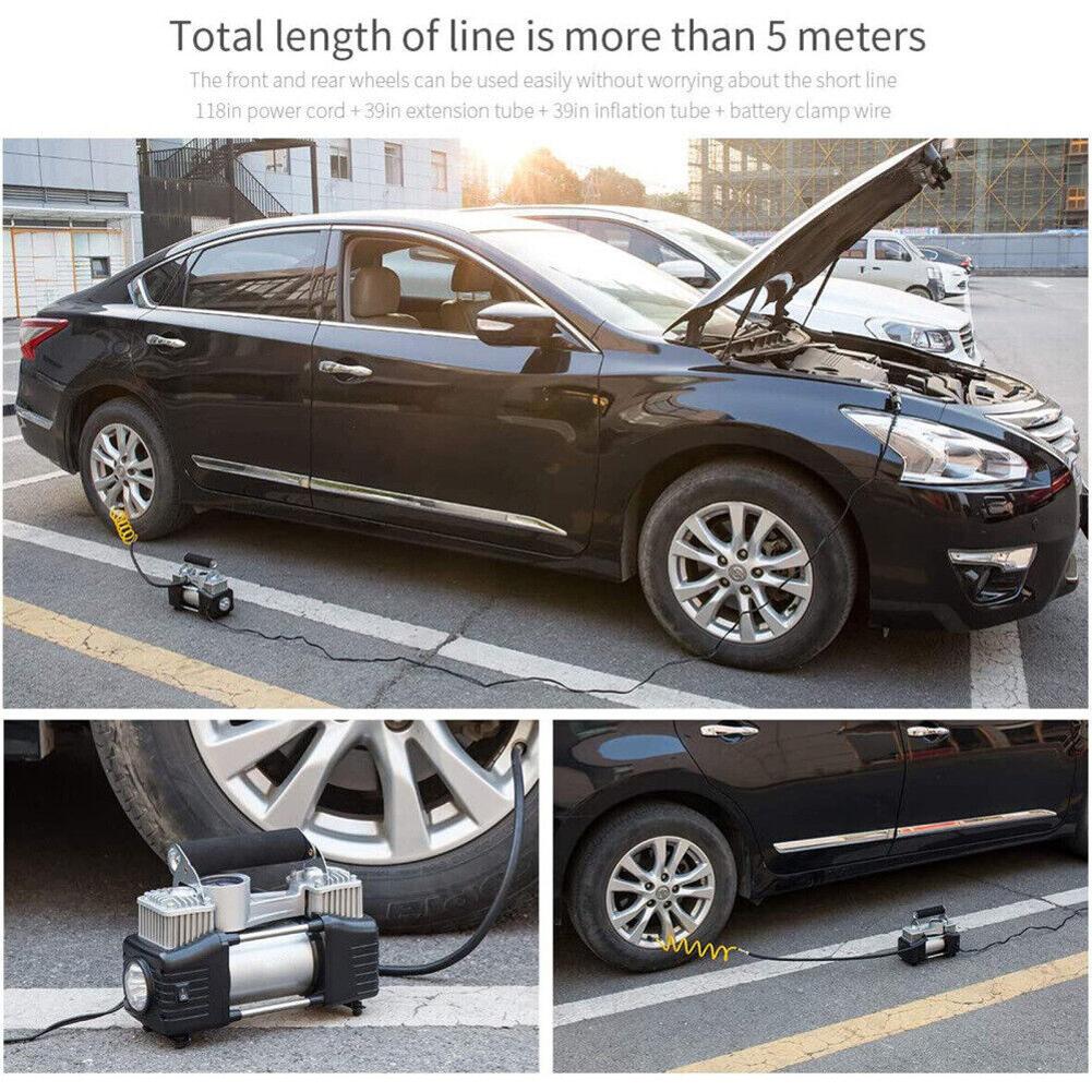 12В 150PSI Портативный двухцилиндровый воздушный насос Автомобильный грузовой компрессор Двухцилиндровый накачиватель шин Портативный двухцелевой воздушный насос