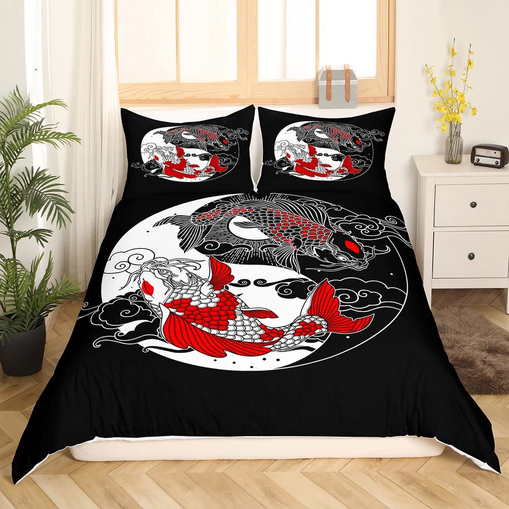 Пододеяльник Yin Yang King Queen Vintage Tai Chi Quilt Cover Комплект постельного белья с гаданиями Oriental Culture Polyester Sheer