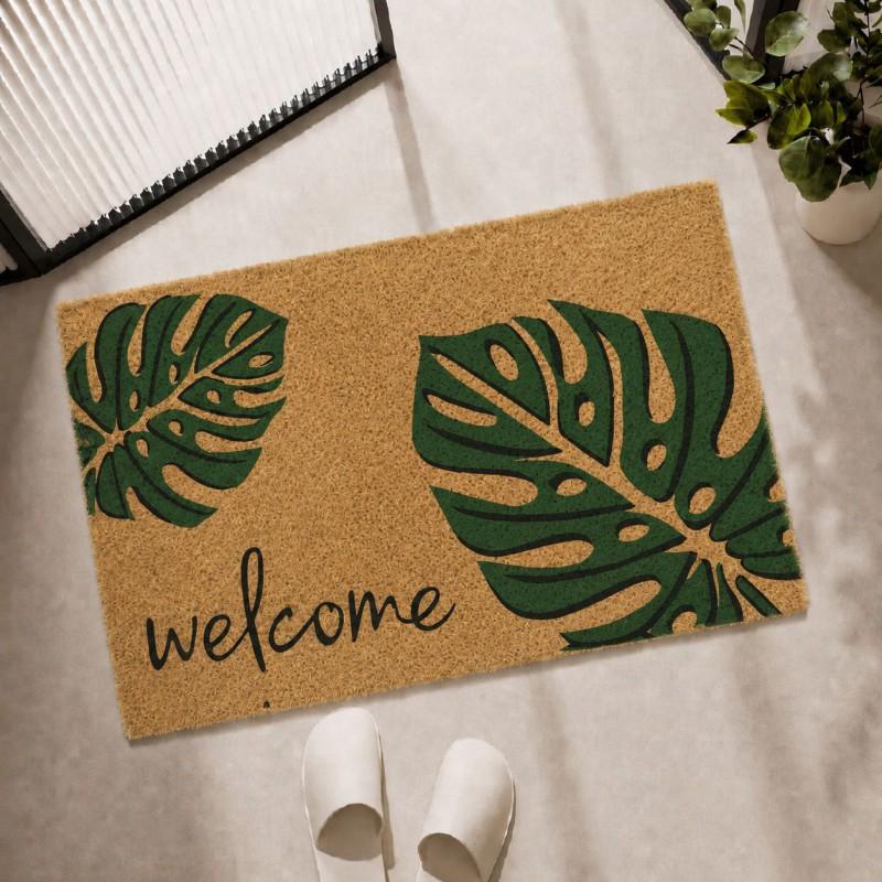 Floral Coir Doormat Non Slip Durable Indoor Outdoor Entryway Kitchen Bathroom Floor Mat