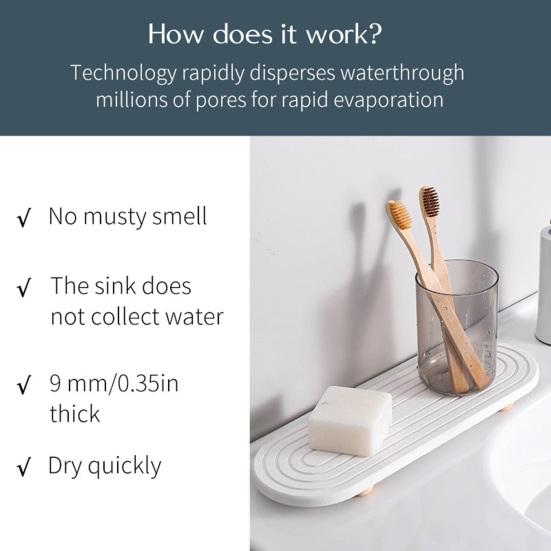 Anti-Slip Kitchen Sink Mat with Leak-Proof Groove Design Quick Drying Diatomaceous Earth Stone Tray