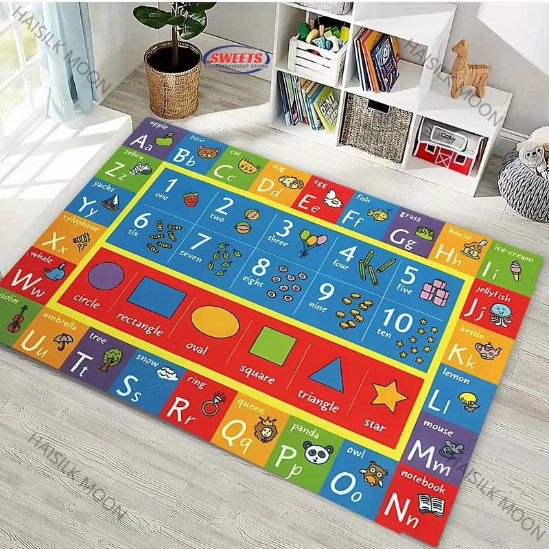 Детский коврик ABC для игровой комнаты, класса, малышей, обучающий игровой коврик с алфавитом, цифрами, формами, веселье для дошкольников