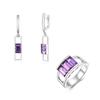 Light Luxury Silver Ring & Earring Set for Women Natural Amethyst February Birthstone Goth Fine Jewelry Engagement Proposal Gift