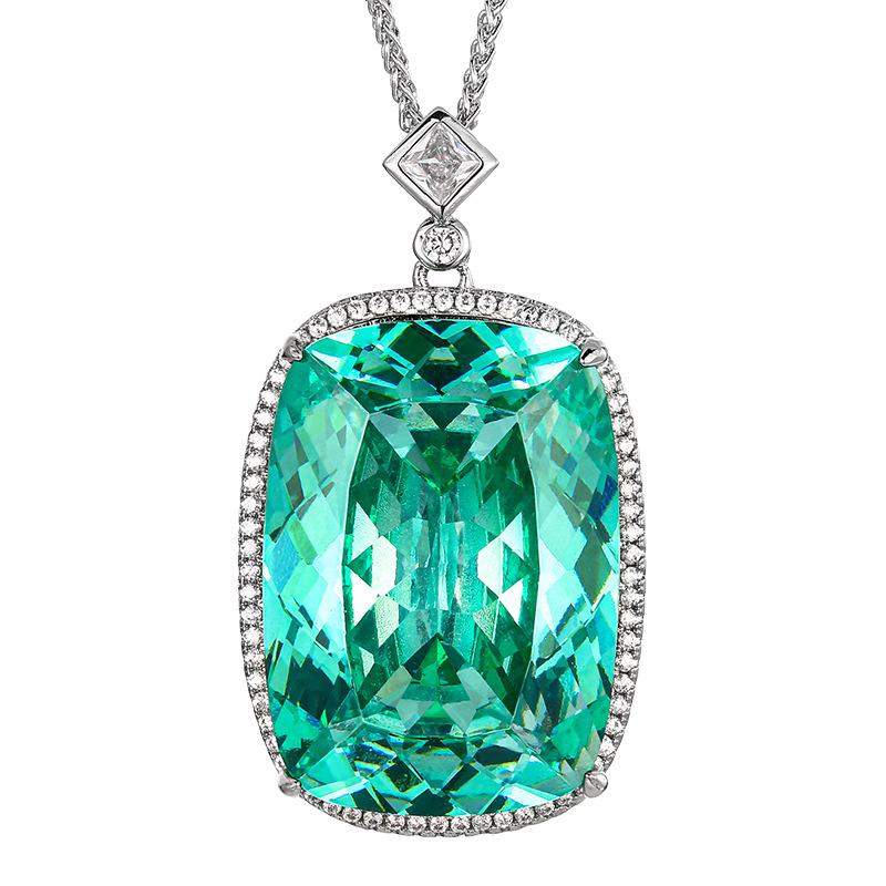 Ювелирное изделие Имитация Параиба Зеленый Винтажный Кулон Ожерелье Главный камень 20 * 28