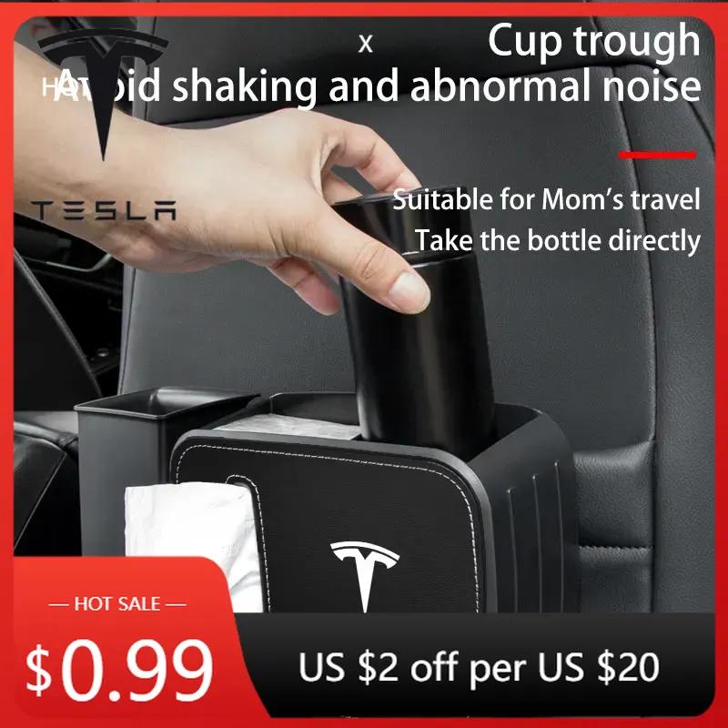 Car Sticker 2025 New Tesla New Car Multi-Functional Tissue Box Car Chair Back Trash Can Water Cup Holder For Tesla 3 X S Y