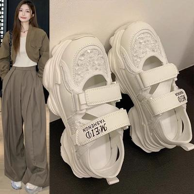 Спортивные сандалии Baotou, женские дырчатые туфли, летняя новая полая дышащая толстая подошва, увеличивающая рост, повседневная обувь для пап