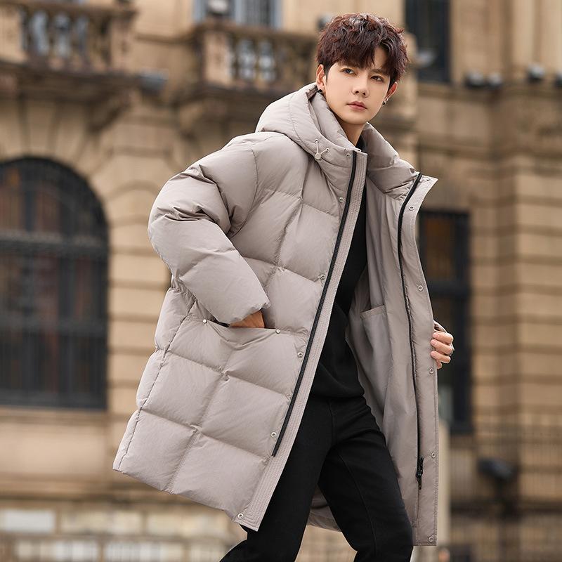 Средние и длинные пуховики мужские новые утолщенные устойчивые к холоду куртки для мальчиков с капюшоном из белого утиного пуха для сохранения тепла