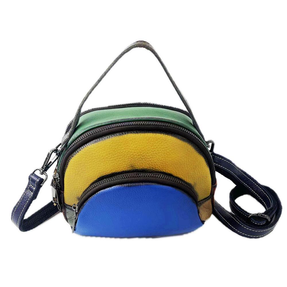 Кожаная женская сумка из коровьей кожи, подходящая по цвету, портативная косая сумка Span, ретро-полированная, универсальная цветная женская сумка