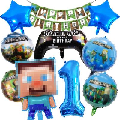 Набор воздушных шаров из алюминиевой фольги для игры Minecraft, флаг-гирлянда для дня рождения, декорация для вечеринки в пиксельном стиле