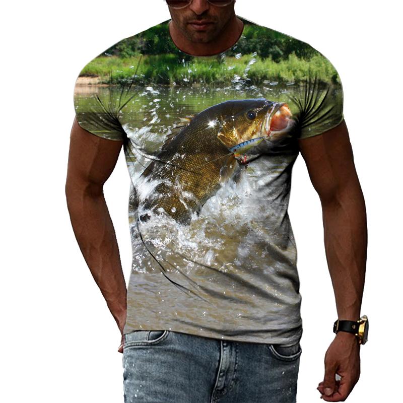 Футболка с 3D принтом для рыбалки, летняя мужская уличная крутая одежда с круглым вырезом, повседневные красивые топы с короткими рукавами в стиле хип-хоп