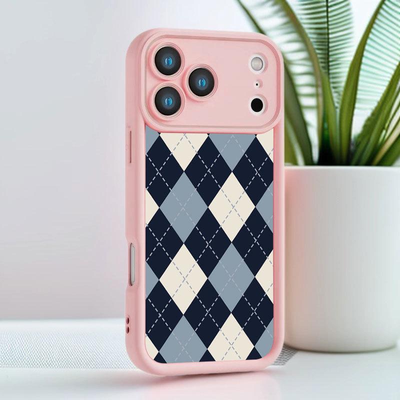 Сине-белый чехол для iPhone с ромбовидным узором для 13, 14 Pro, 15, 16 Pro Max, 17 - Стильный и модный дизайн