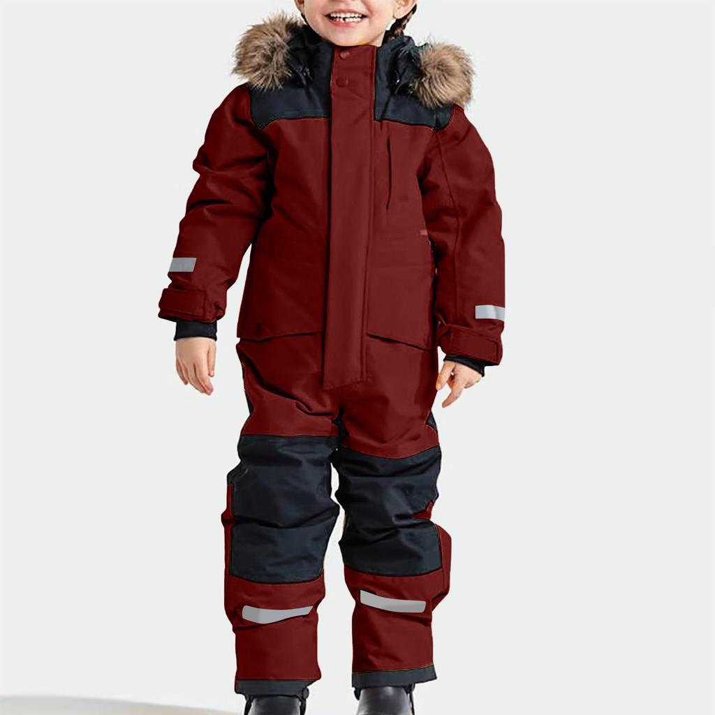 Children's Fashion Outdoor Waterproof Fleece-Lined Thickened Warm Boys' And Girls' One-Piece Ski Suit