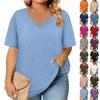 Women's Fashion Casual Solid Colour V-Neck Short Sleeve Large Size T-Shirt Top