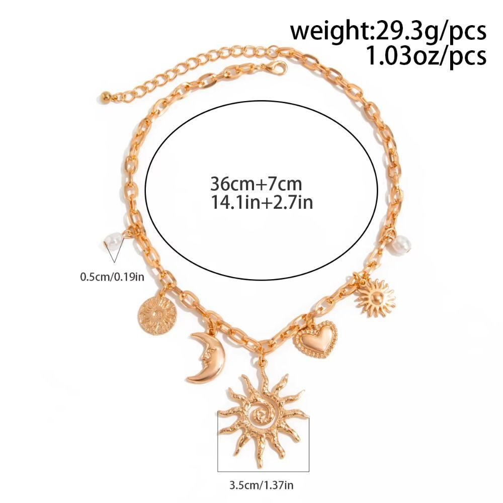 Fashion Chains Choker Heart Exaggeration Necklace Trendy Sun Moon Pendant  Beach