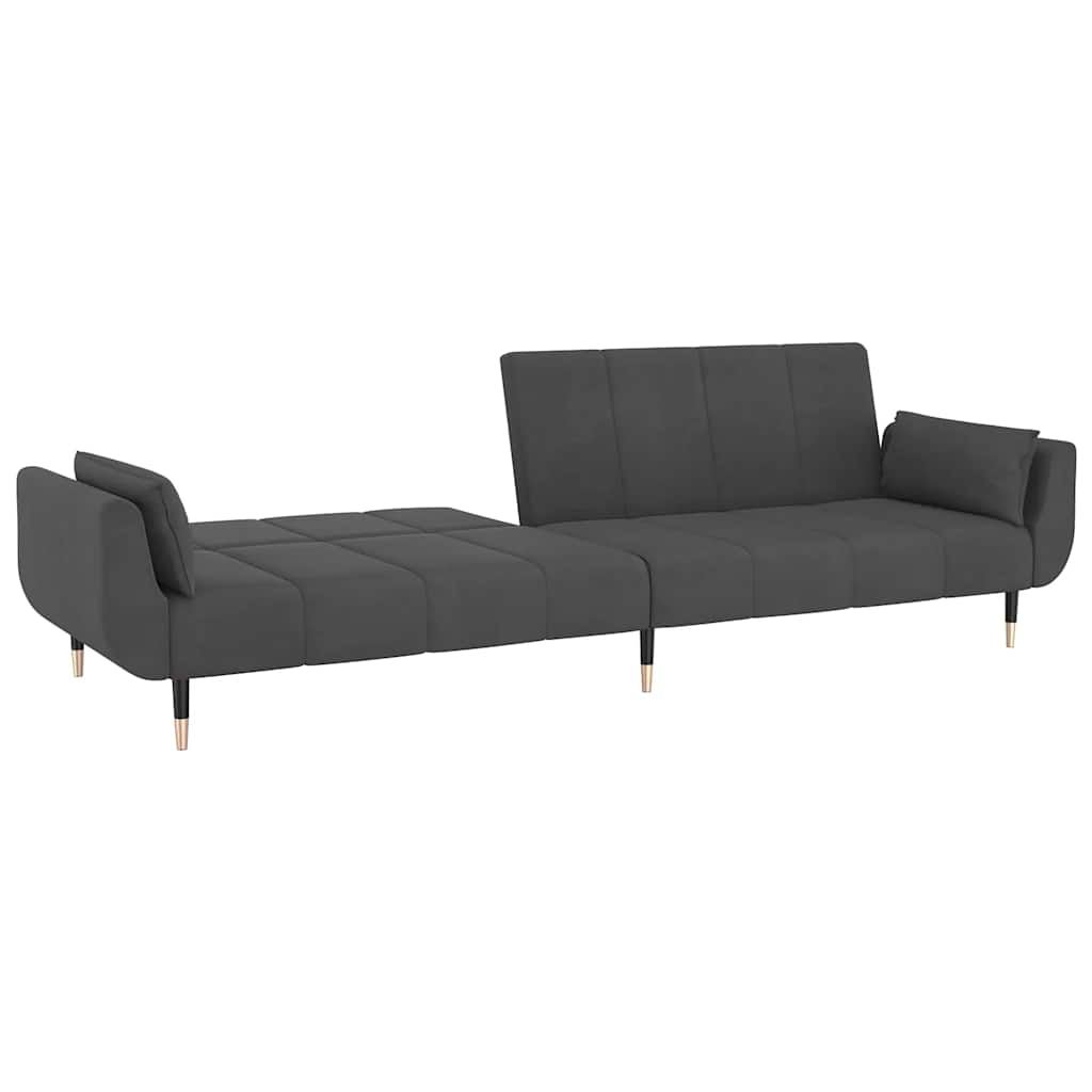 2 Seater Sleeper Sofa with 2 Cushions Dark Gray Velvet