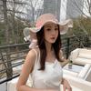 1PC Women Foldable Floppy Straw Hat Pearl Silk Ribbon Wide Brim Sun Hat Beach Cap Summer Sunshade Visors UV Protection Travel Hats Bucket Caps