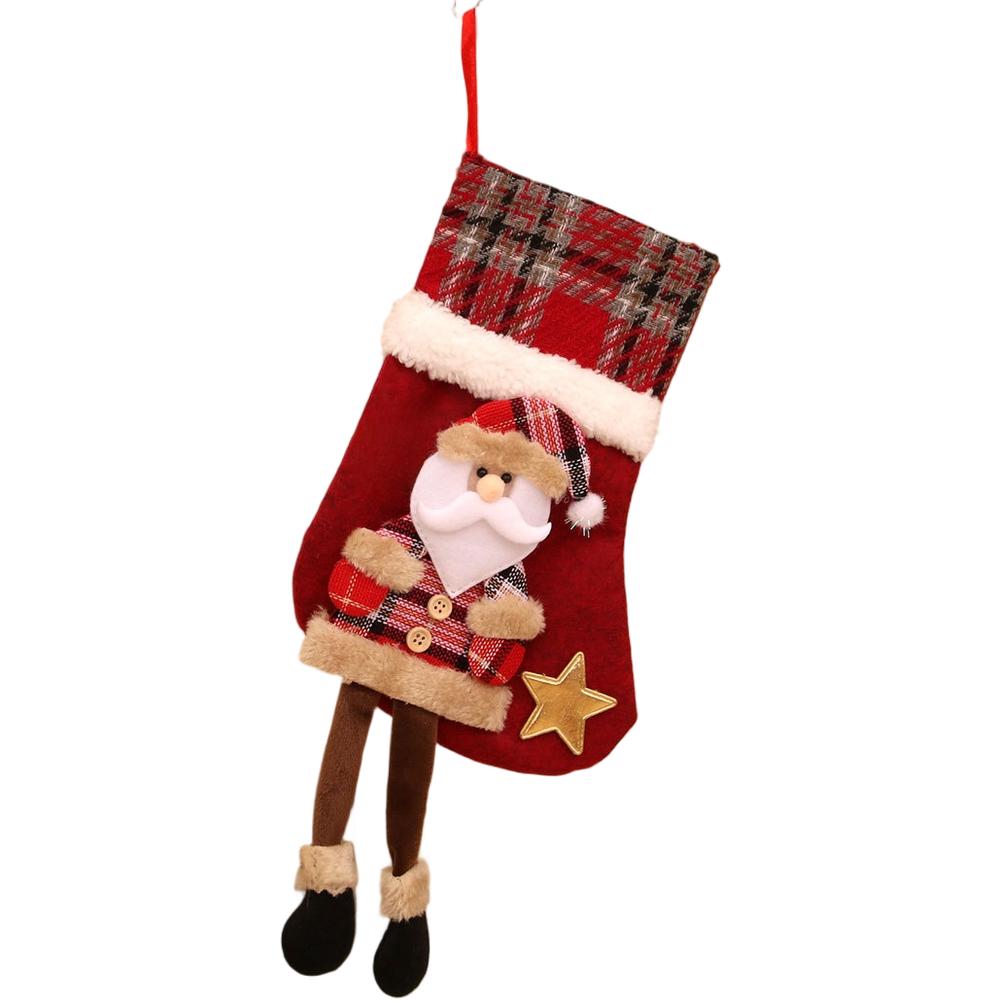 Large Plaid Christmas Stocking with Hanging Loop for Tree Use as Candy Bag and Kids Present Pouch in Non Woven Fabric