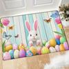Easter Bunny and Egg Decorative Mat - 0.47inch Thick Flannel, Absorbent Non-Slip Floor Mat with Spring Butterfly Theme, Machine