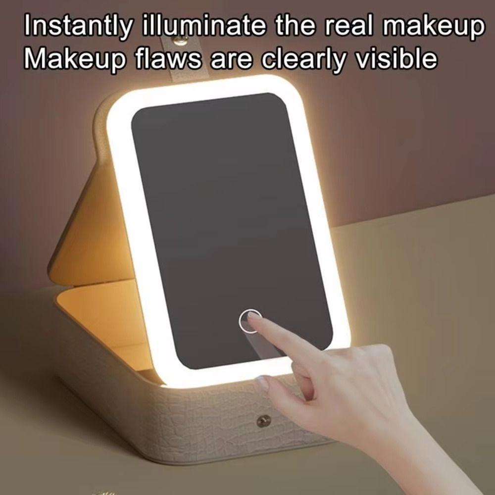 Multi-functional Cosmetics and Jewelry Box Three-color Light LED Makeup Mirror Studio