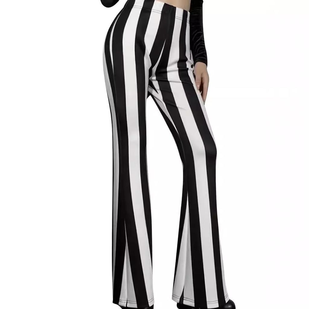 Женские тонкие и струящиеся брюки-клеш SHEIN, модные, с вертикальной красно-белой полоской, с высокой талией, широкие