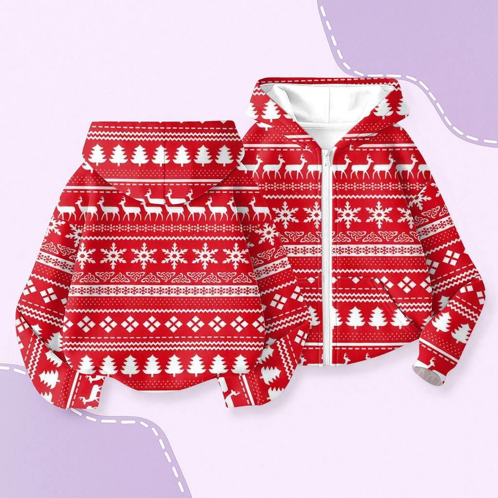 Детская мода Рождественская толстовка с капюшоном с длинными рукавами с принтом, куртка-худи для девочек