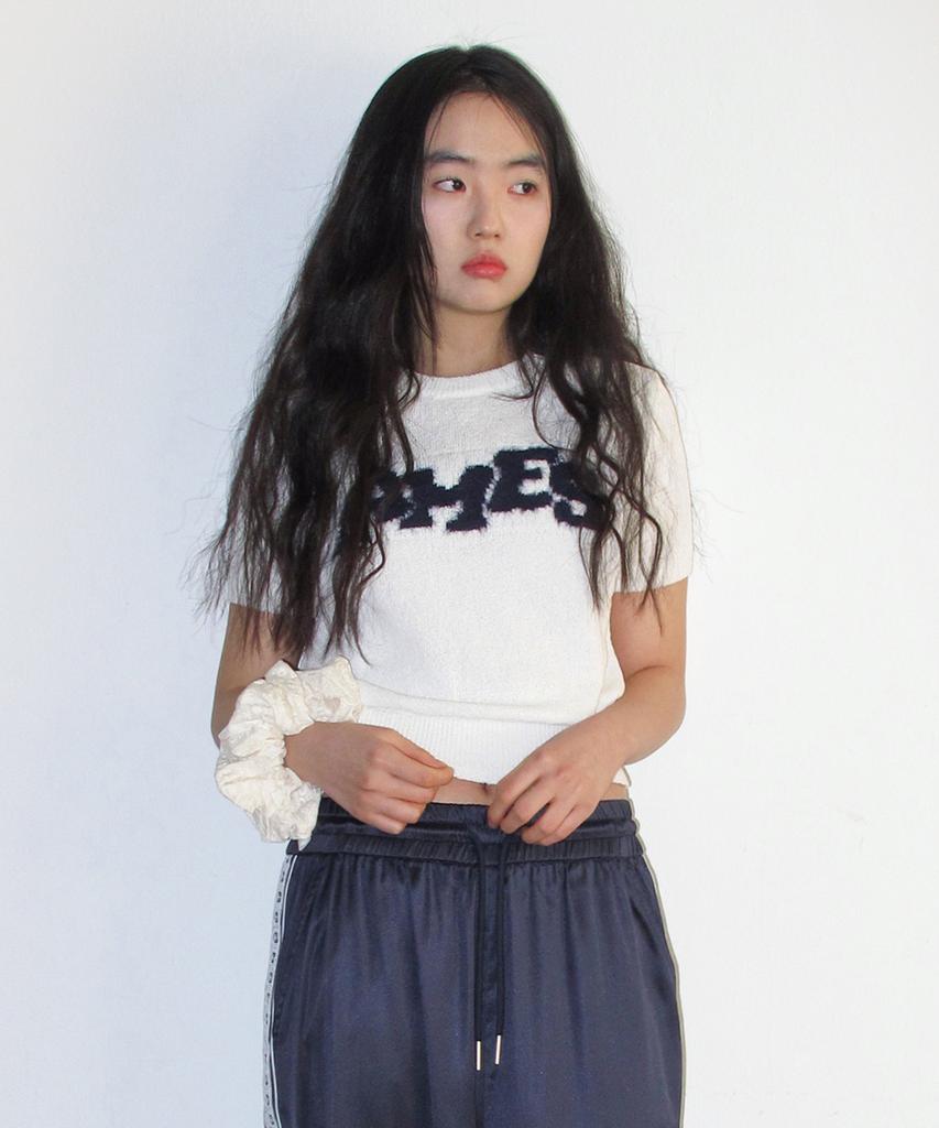 AMES-WORLDWIDE Hairy Logo Short Sleeve Knit Ivory