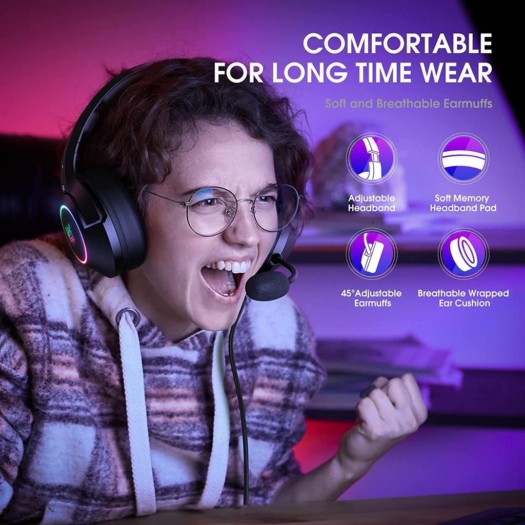 Игровая гарнитура K9 со светодиодной подсветкой RGB, шумоподавлением, стереогарнитура PS Vita с микрофоном, полноразмерные наушники для ПК, PS4, PS5, Switch, Xbox One, Mac