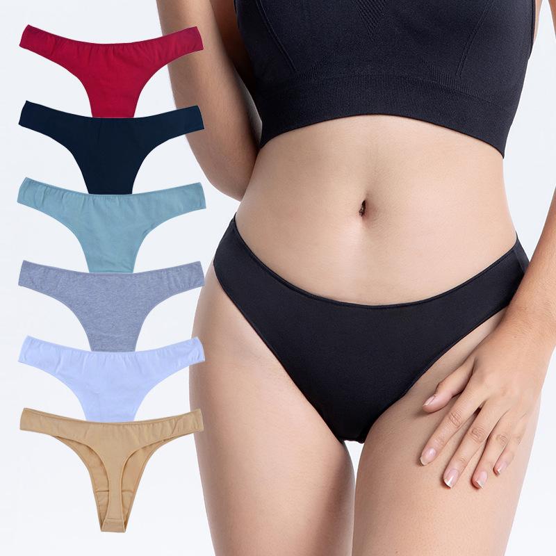 High Quality Comfort Simple Solid Color Ladies Thong Sports Breathable Large Size Women Sassy Sexy Panties Cotton Female Cute Solid Color Underpants