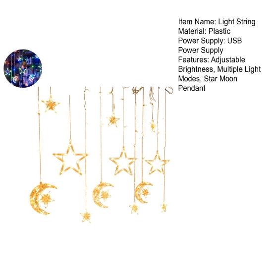 Светодиодный гирляндный светильник Fairy Star Moon с регулируемой яркостью, несколько режимов освещения, декоративный светильник с питанием от USB, декор для окон и стен