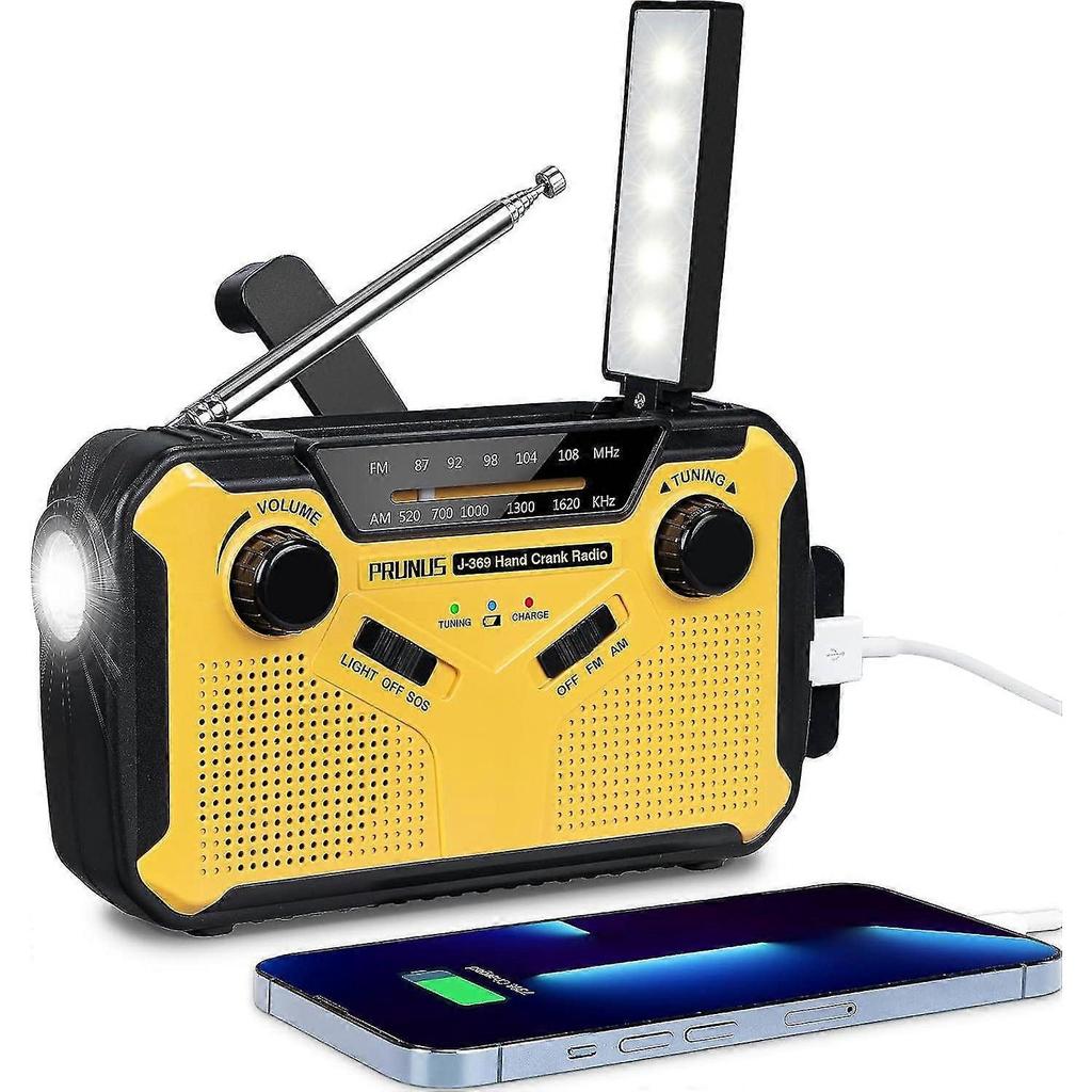 J-369 Emergency Solar Radio - 3000mAh Power Bank, AM/FM, Hand Crank, Flashlight, Reading Lamp, SOS Alarm for Survival & Outdoor