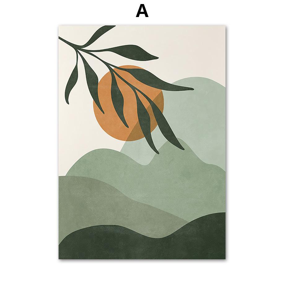 Абстрактное зеленое растение, плакат и линия печати, богемная луна, настенное искусство, мудрец, холст, картина, скандинавская настенная картина, украшение для гостиной