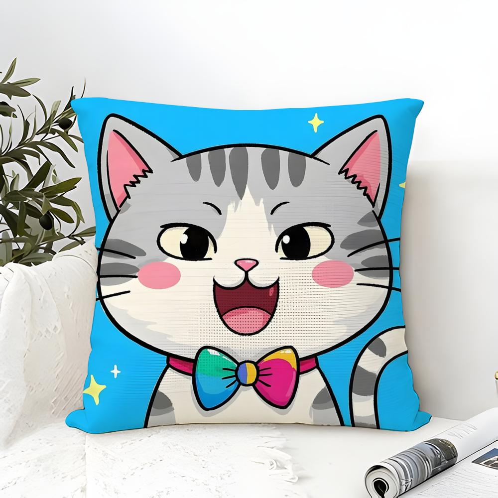Surprised Cat Funny Party Pattern Pillow Case Cotton Linen Fabric Square Zipper Pillowcase Home Decorative Living Room