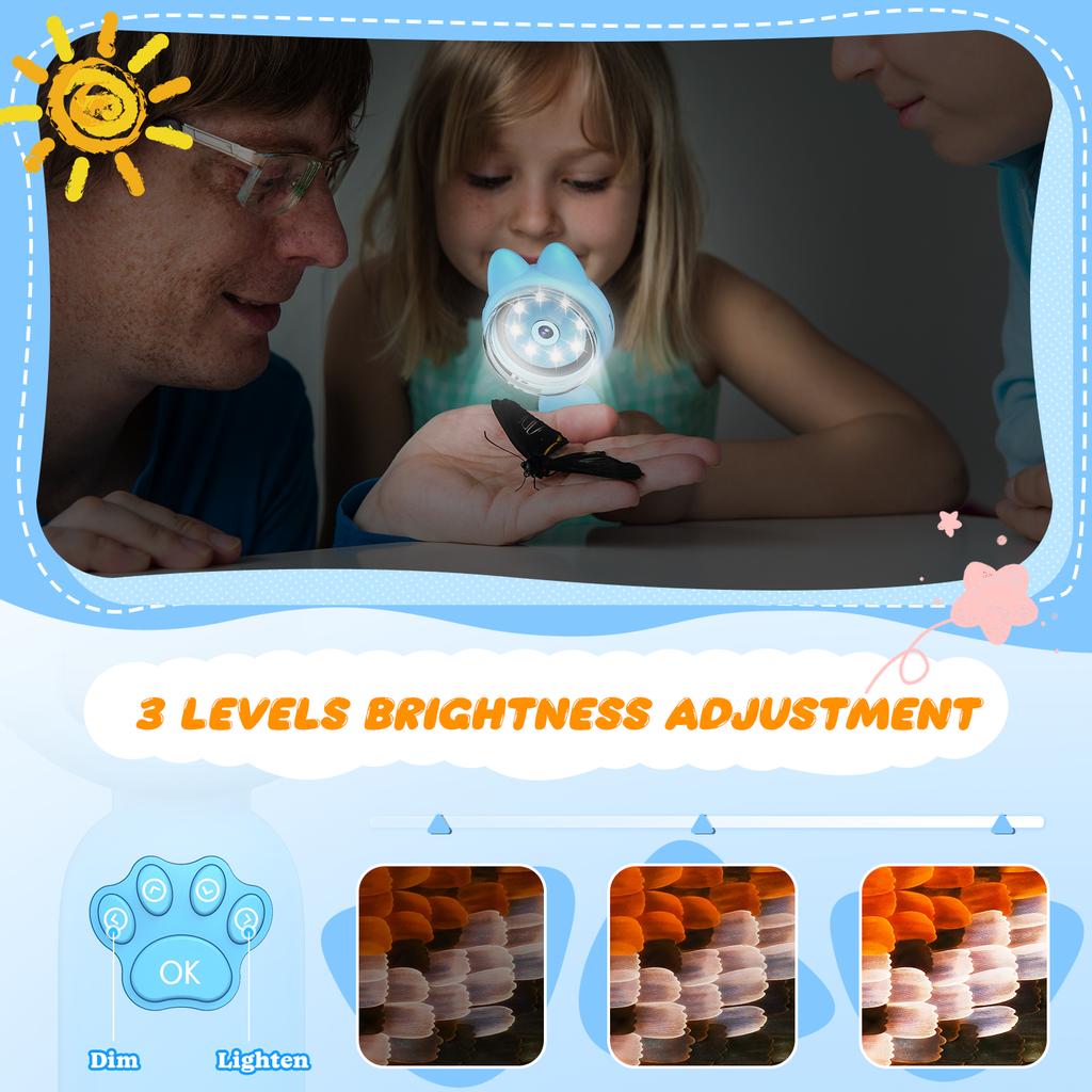 Детский микроскоп с 2-дюймовым IPS-экраном, портативный ручной увеличительный цифровой микроскоп для детей, образовательные научные подарки