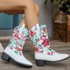 Large Size Retro Printed Women's Boots, Autumn and Winter New Fashionable Splicing Thick Heel Knight Boots Fashion Boots