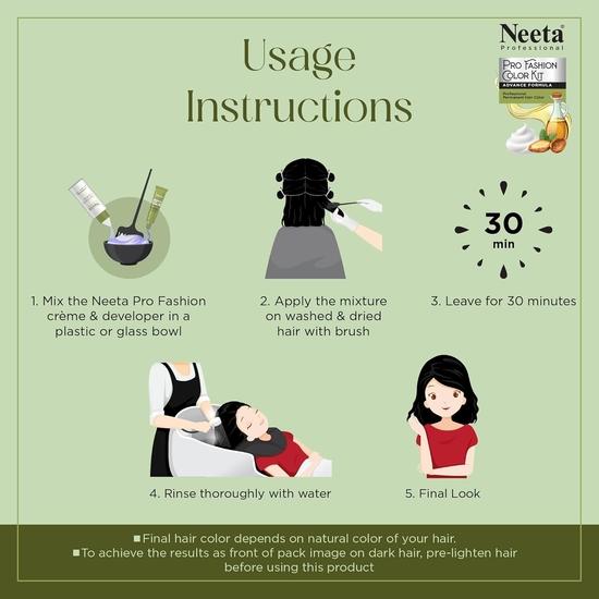 Neeta Professional Pro Fashion Color Kit 1.0 Натуральный черный 100г, Стойкая краска для волос, Крем-краска для волос для женщин и мужчин
