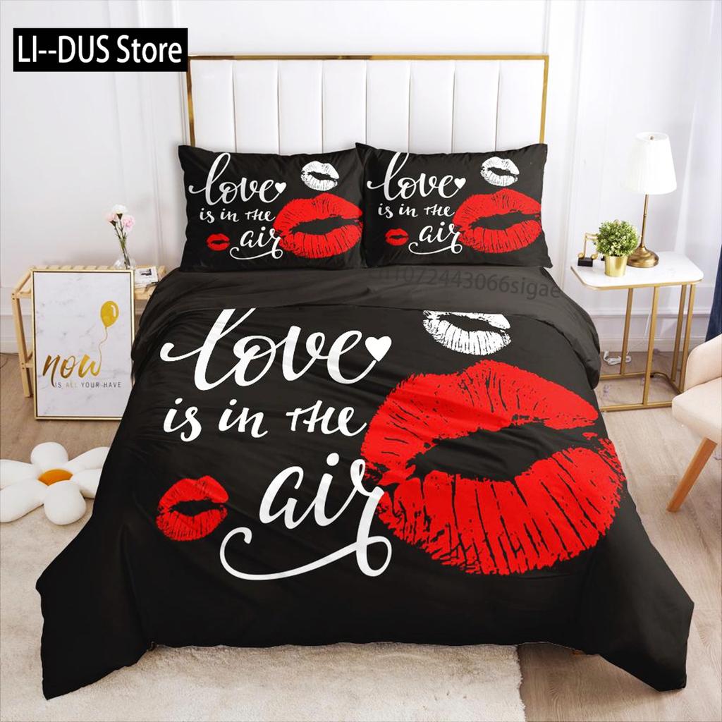 Комплект постельного белья с красными губами Queen Polyester Love Twin Комплект постельного белья Sexy Tema Adult Couple Покрывало для пододеяльника 3D Kiss Marks Покрывало для пододеяльника