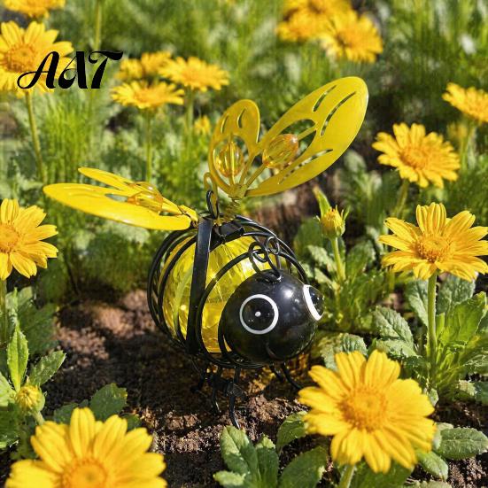 Playful Bee Garden Accessories Solar Powered Hanging Lights, Metal Bouncy Spring Ornaments, Durable Outdoor Ornaments IP65 Waterproof Fairy Lights for