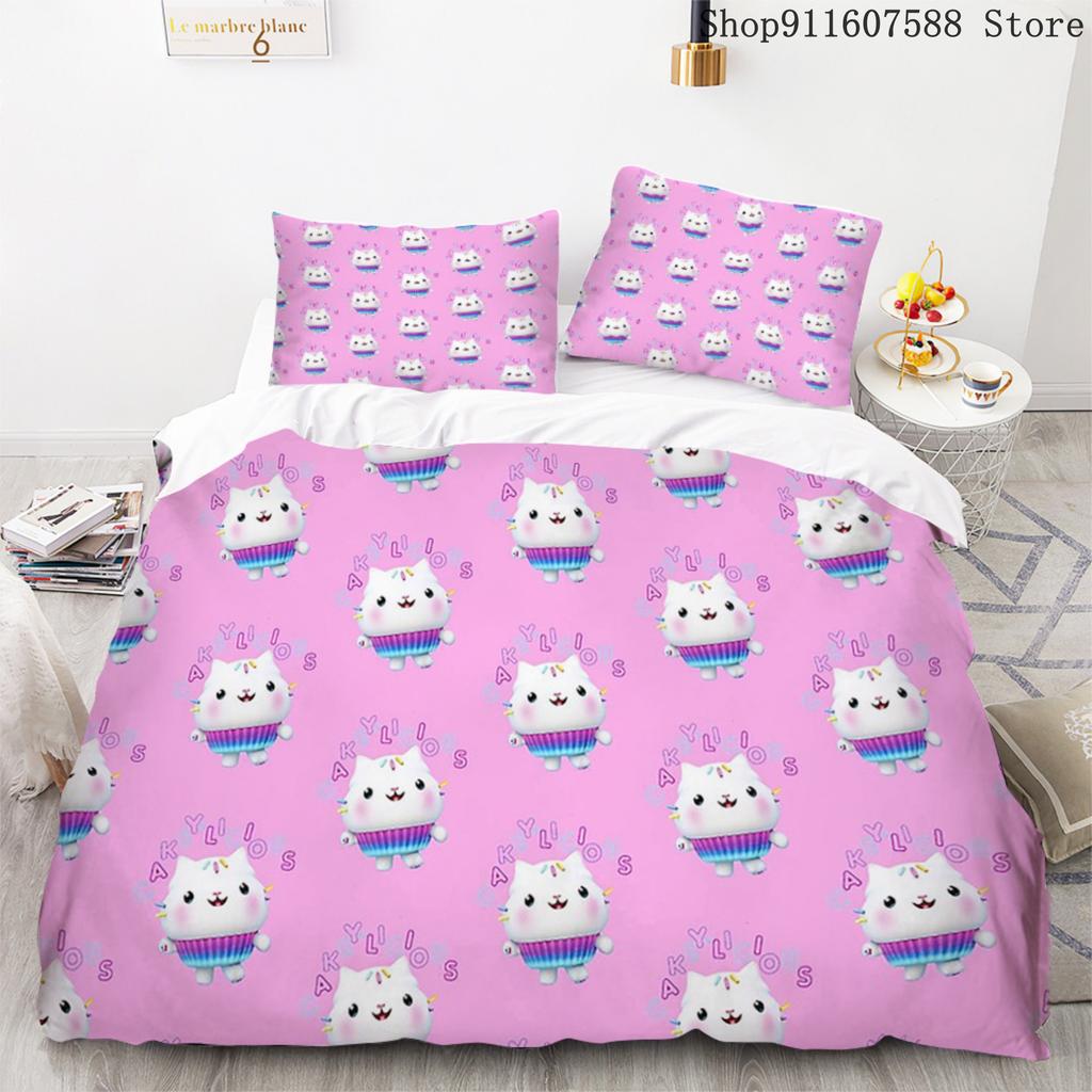 Постельный набор «Кукольный домик Габби» Кавайный комплект постельного белья Односпальный Двуспальный размер Домашний декор Для девочек Детей Мультяшный Милый Кот Комплект пододеяльника