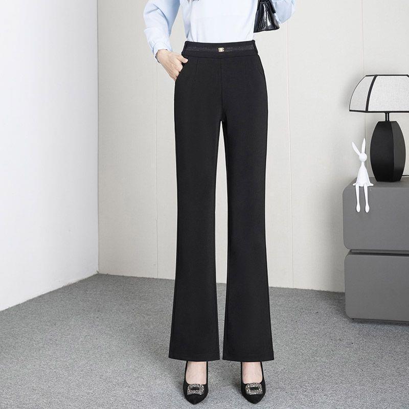 Spring 2026 Women's Black High-Waisted Elastic Flare Suit Pants