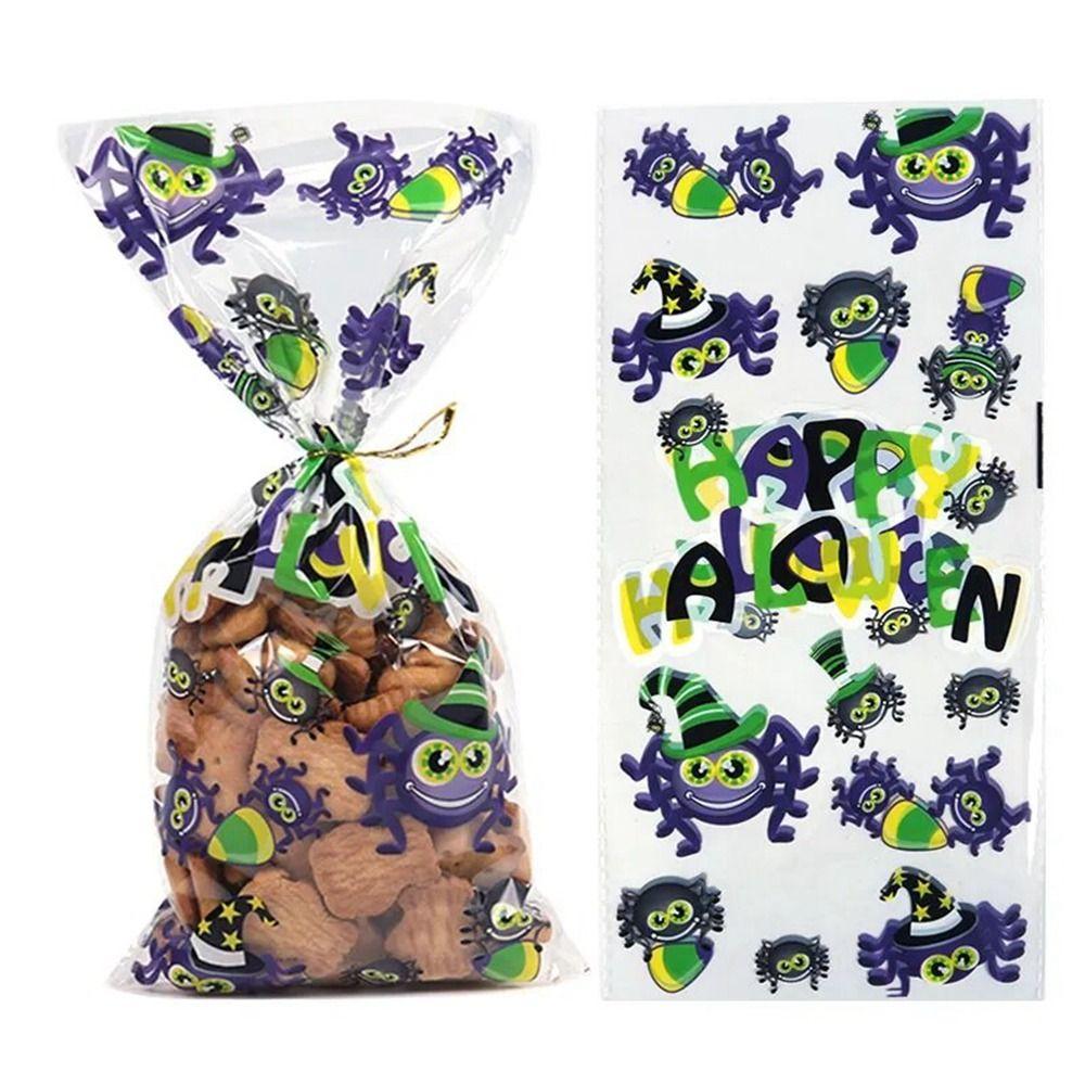 50pcs/pack Bat Pattern Dessert Packaging Bag With Ties Gift Bags Halloween Candy Bags Home