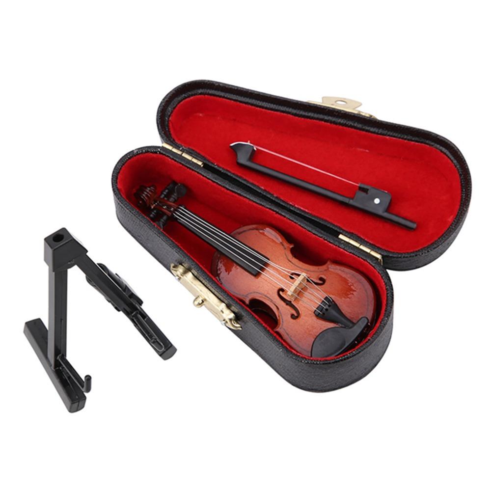 With Bow Miniature Violin Model Wooden Dollhouse Accessories Mini Violin Replica Room Decor