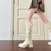 Белые ворсистые сапоги женские осенне-зимние новые сапоги женские на толстом каблуке ботфорты женские на толстой подошве тонкие сапоги