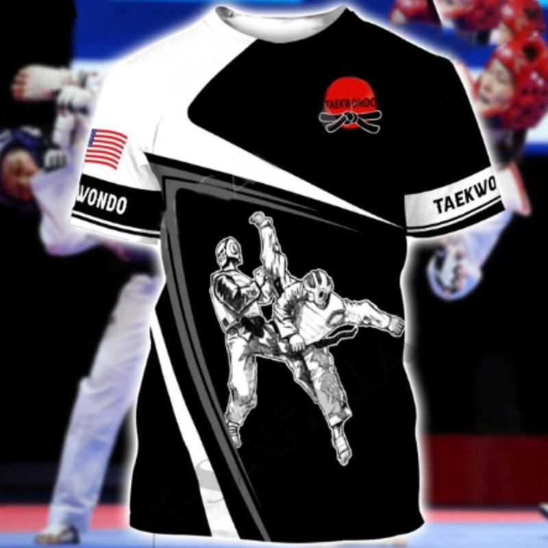 Спортивная летняя мужская футболка для борьбы, тхэквондо, повседневная спортивная футболка с круглым вырезом, быстросохнущая, свободная, с короткими рукавами, модная уличная футболка для фитнеса