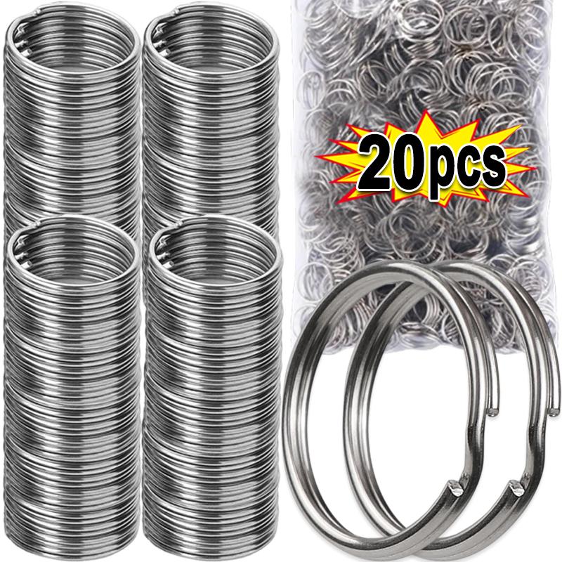 20/200pcs DIY Polished Silver Keyring Stainless Steel Hole Round Key Ring Chain Rhodium Plated Round Split Keychain Wholesale