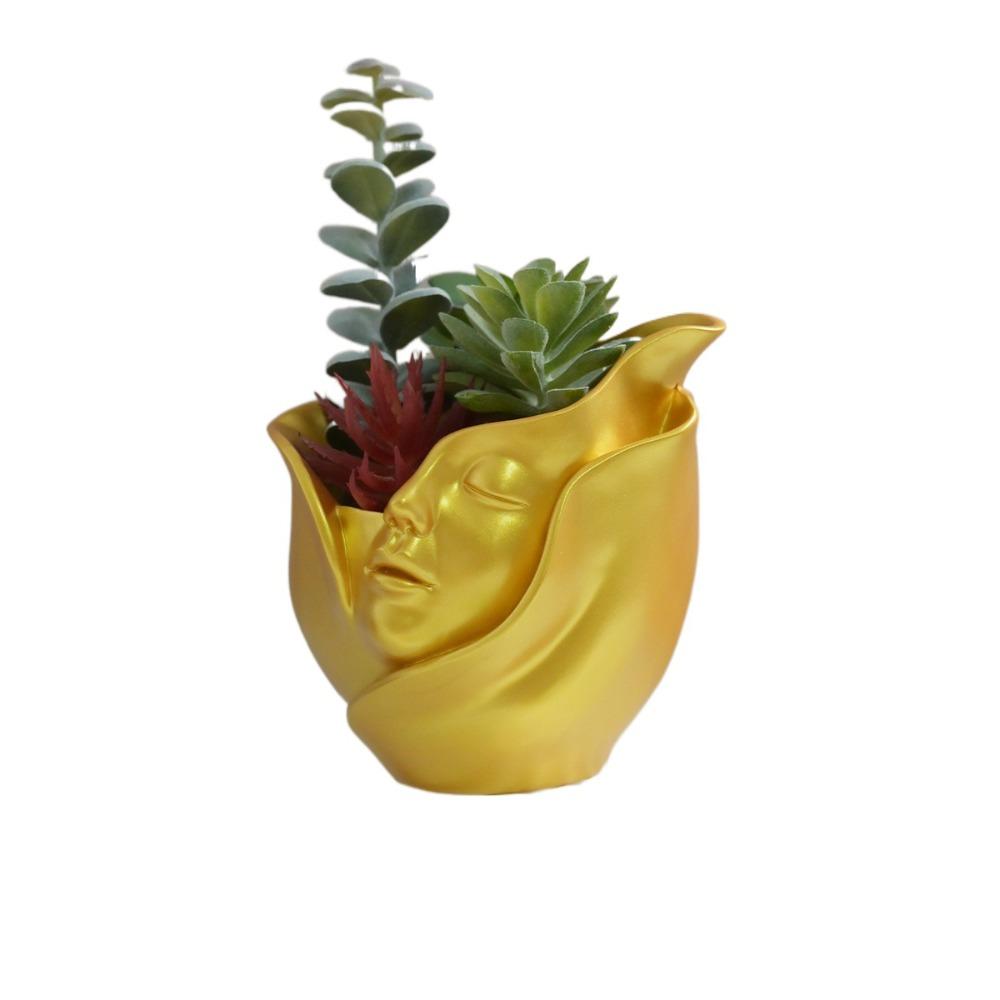 Resin Human Face Vase Aesthetic Hydroponic Flower Holder Character Plant Pot Home