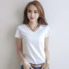 Women Summer T-shirt V-neck Short Sleeve Slim Fit T-shirt Solid Color Pullover Tops Stretchy