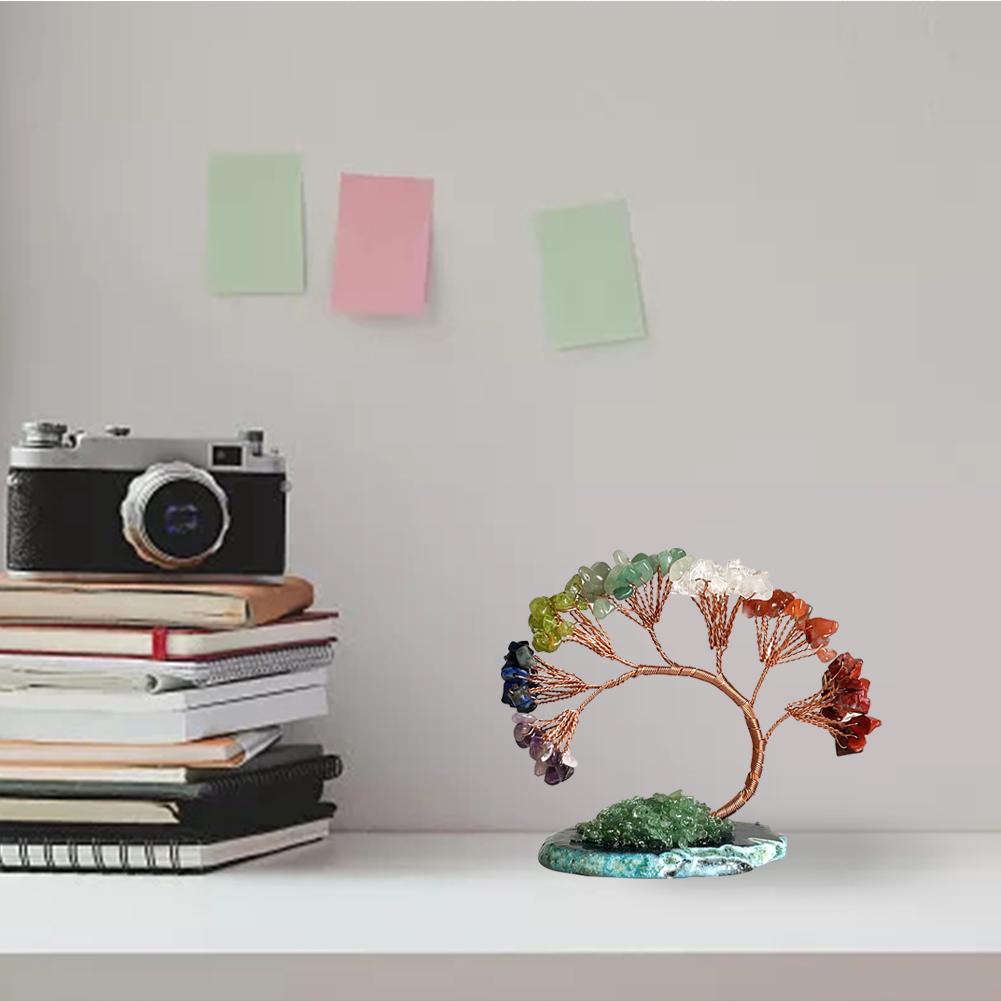 Натуральные 7 чакр лечебные кристаллы кварцевое дерево упавшие драгоценные камни денежное дерево фэн-шуй украшения домашний декор