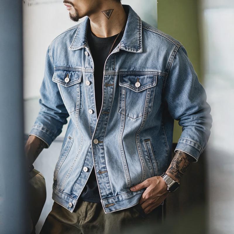 GUANGAN Men's American Style Casual Denim Jacket